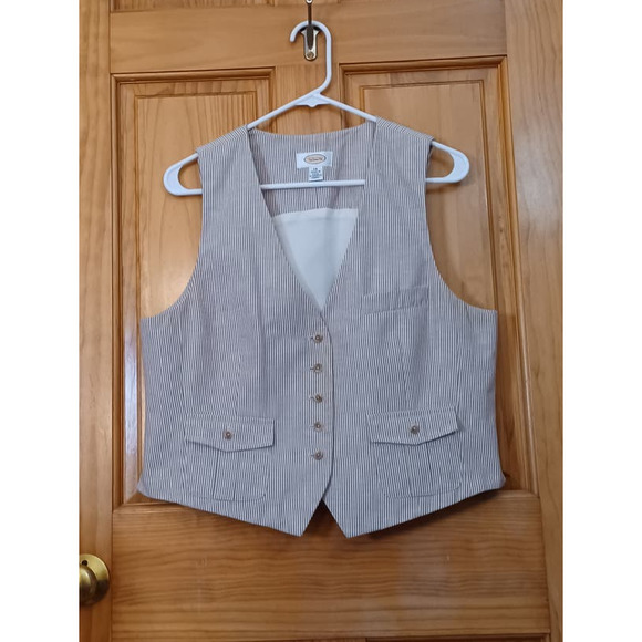 Talbots Jackets & Blazers - Talbots Vest Women's 14 Minimalist Neutral Cotton Linen Classic Striped Lined